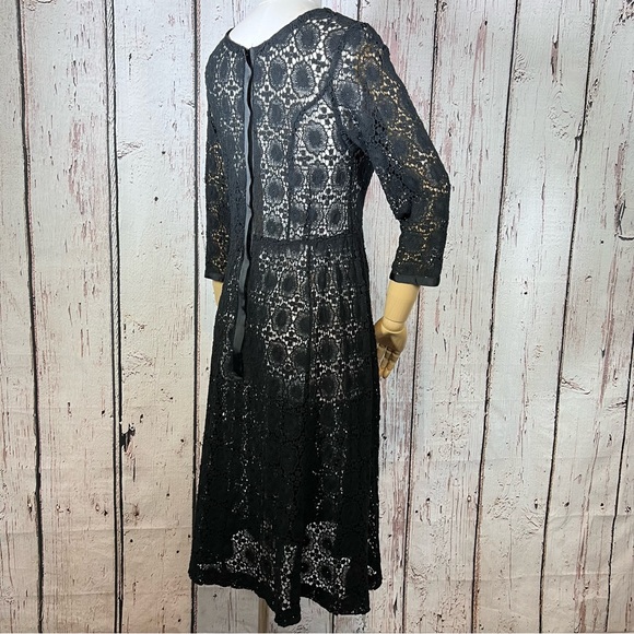 Vintage Crochet Floral Lace Black Sheer Cocktail Fit & Flare Dress SMALL EUC - Picture 7 of 15